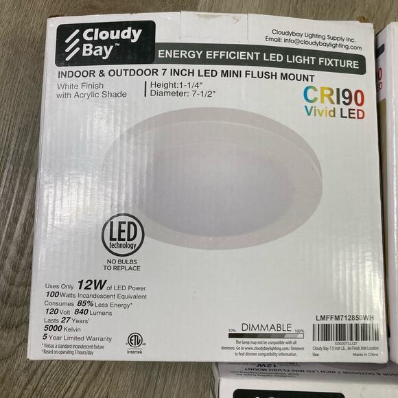 Cloudy Bay 7" LED Mini Flush Mount Light Fixture 3 Pack Indoor Outdoor CR190 - Picture 2 of 10